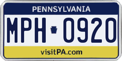PA license plate MPH0920
