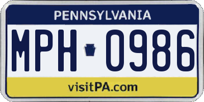 PA license plate MPH0986