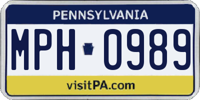 PA license plate MPH0989