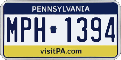 PA license plate MPH1394