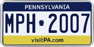 PA license plate MPH2007