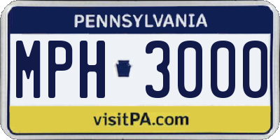 PA license plate MPH3000