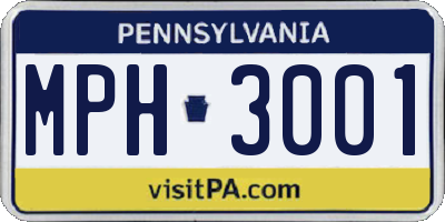PA license plate MPH3001