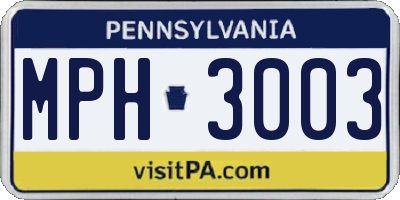 PA license plate MPH3003