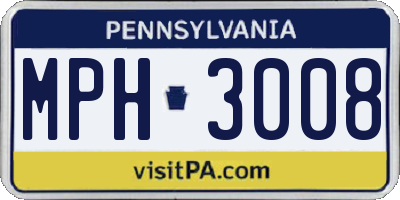 PA license plate MPH3008
