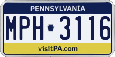 PA license plate MPH3116
