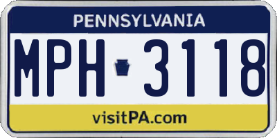 PA license plate MPH3118
