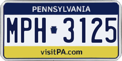 PA license plate MPH3125