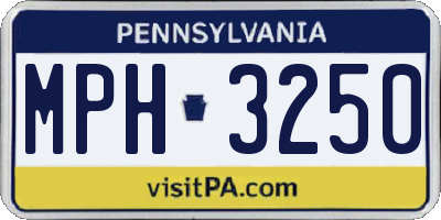 PA license plate MPH3250