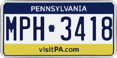 PA license plate MPH3418