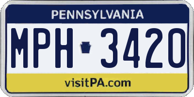 PA license plate MPH3420