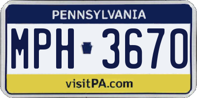PA license plate MPH3670