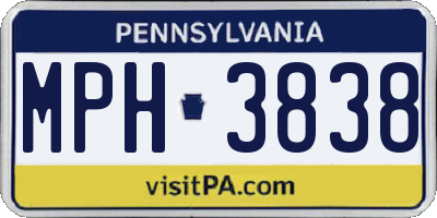 PA license plate MPH3838