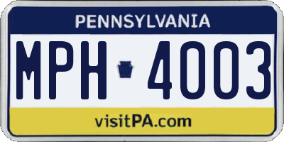 PA license plate MPH4003