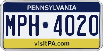 PA license plate MPH4020
