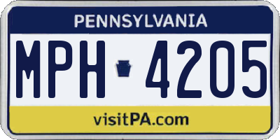 PA license plate MPH4205