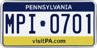 PA license plate MPI0701