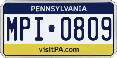 PA license plate MPI0809