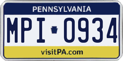 PA license plate MPI0934