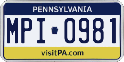 PA license plate MPI0981