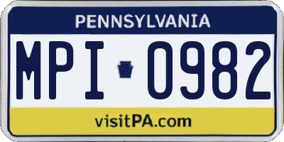 PA license plate MPI0982
