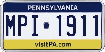 PA license plate MPI1911