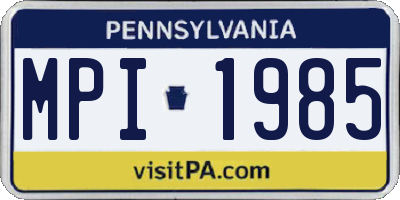 PA license plate MPI1985
