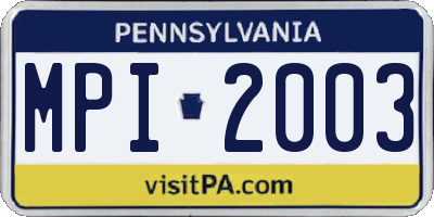 PA license plate MPI2003