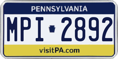 PA license plate MPI2892