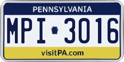 PA license plate MPI3016