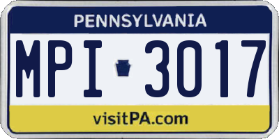 PA license plate MPI3017
