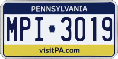 PA license plate MPI3019