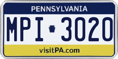 PA license plate MPI3020