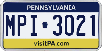 PA license plate MPI3021