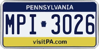 PA license plate MPI3026