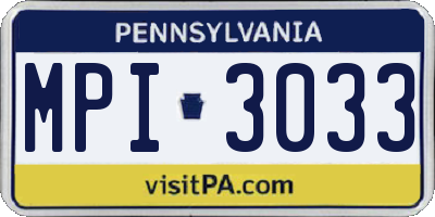 PA license plate MPI3033