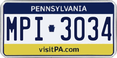 PA license plate MPI3034
