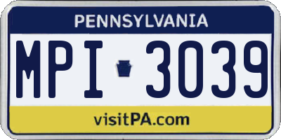 PA license plate MPI3039