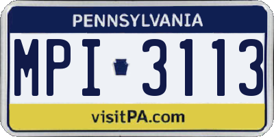 PA license plate MPI3113