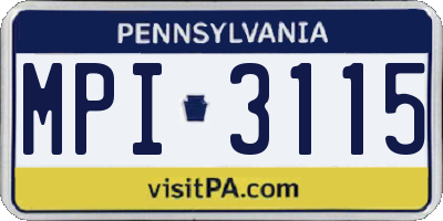 PA license plate MPI3115