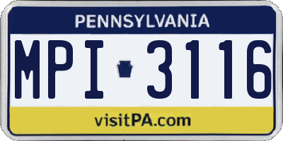 PA license plate MPI3116