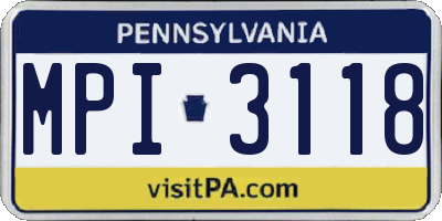 PA license plate MPI3118