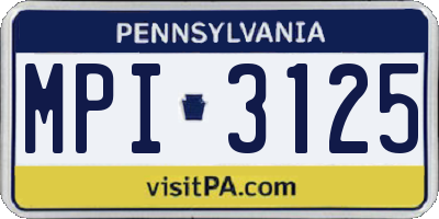 PA license plate MPI3125