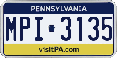 PA license plate MPI3135