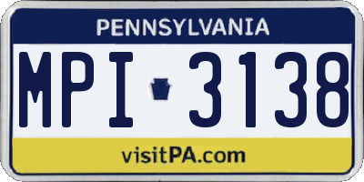 PA license plate MPI3138
