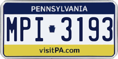PA license plate MPI3193