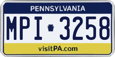 PA license plate MPI3258