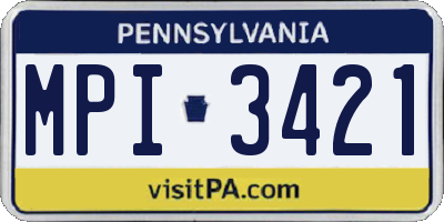 PA license plate MPI3421