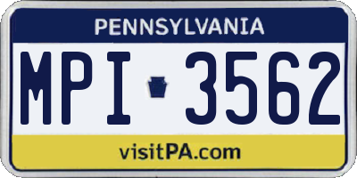 PA license plate MPI3562