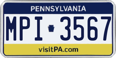 PA license plate MPI3567